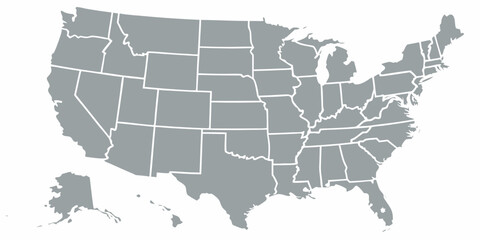Gray map of the United States with state borders America