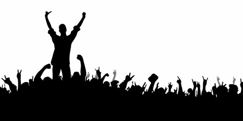 Silhouette crowd with raised hands at a concert people