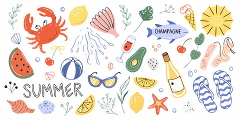 Summer vacation doodle elements collection illustration