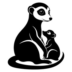 Silhouette vector illustration of meerkat with baby
