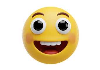 Fototapeta premium 3D Rendered Smiley Face Emoji Happy Expression Big Eyes Wide Grin isolated on transparent background