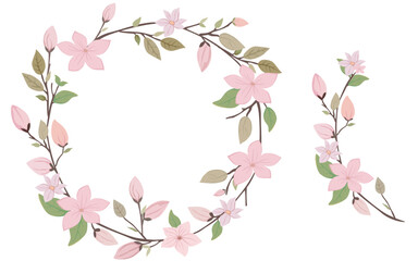 Pink wreath illustration material, wedding, greeting card