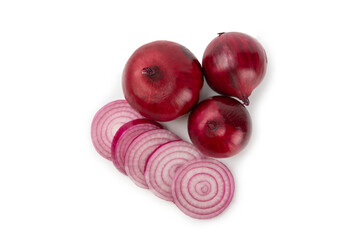Shallot onion isolated on white background. onion slice. onion rings. Fresh red Onion. Natural, fresh, vegetarian food. Agricultural products. Healthy eating. Vegetables. Farmer's market.