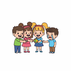 Cartoon Friendly Group of Children Playing with Ball Illustration
