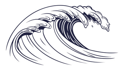 Illustration of a large ocean wave with a curling crest and detailed white background imagery design created with generated ai