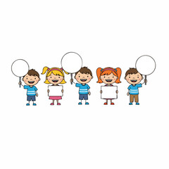 Cheerful Handdrawn Cartoon Children Holding Blank Sign Illustration Design