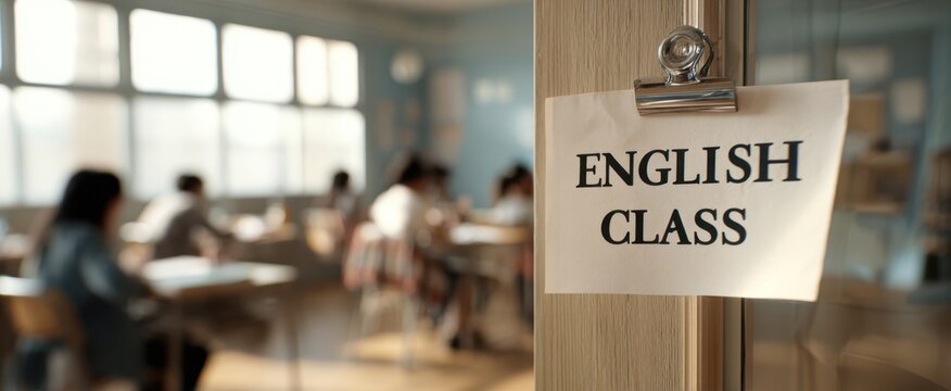 The English class door inviting students into a vibrant learning environment.