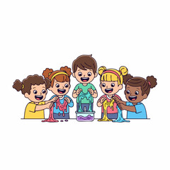 Playful Cartoon Kids Making Colorful Slime Education and Fun Illustration