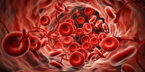 Sickle cell anemia showing deformed cells obstructing blood flow
