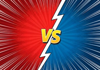 Versus comic style background with red and blue halftone and lightning