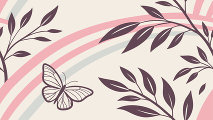 Butterfly and Foliage with Pastel Rainbow