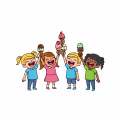 Cartoon Handdrawn Kids Holding Up Ice Cream Cones Illustration Design