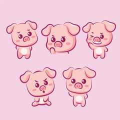 set of collection pig is angry selfie vector design