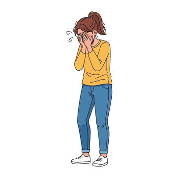 Illustration of Overwhelmed Woman: This poignant illustration captures the raw emotion of an overwhelmed woman. A tender representation of human experiences.