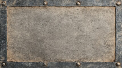 Fototapeta premium Rustic metal framed stone wall with rivet accents