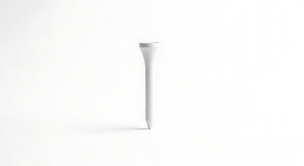 A minimalist image showcasing a single white golf tee standing upright against a white background plain ai generated