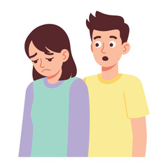 Comfort and Concern: A gentle illustration portraying a man offering comfort to a sad woman. Expressing empathy and support through a thoughtful gesture. 