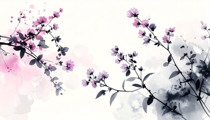 Fototapeta premium Elegant Watercolor Flowers with Pink and Gray Tones