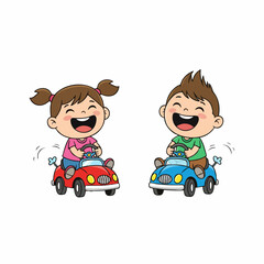 Cheerful Handdrawn Toddler Driving Toy Car Illustration for Kids