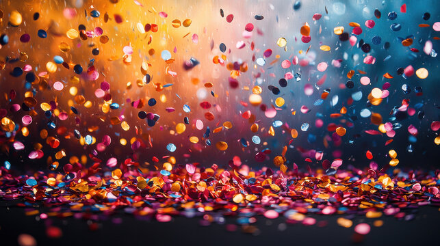 A symphony of vibrant hues explodes as a kaleidoscope of confetti rains down upon a joyful celebration, its vibrant colors blurring into an abstract masterpiece, capturing the pure exuberance 