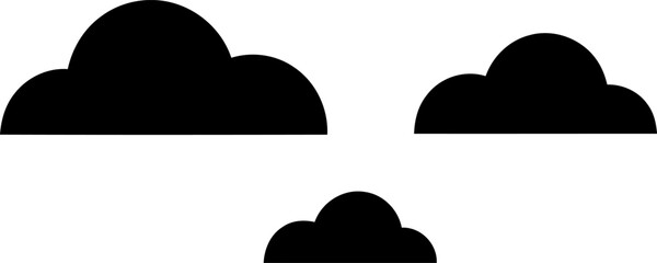 Three stylized black cloud shapes arranged on a white background in a simple graphic design layout