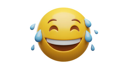 Crying Laughing Emoji 3D Render of a Tearful Smiley Face isolated on transparent background