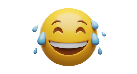 Crying Laughing Emoji 3D Render of a Tearful Smiley Face isolated on transparent background