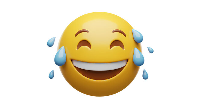 Crying Laughing Emoji 3D Render of a Tearful Smiley Face isolated on transparent background