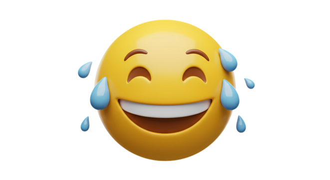 Crying Laughing Emoji 3D Render of a Tearful Smiley Face isolated on transparent background
