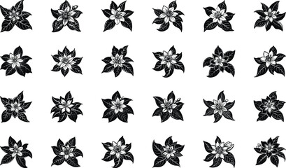 Black and White Flower Vector Illustrations Set – Rose, Lotus, Lily, Sunflower, Hibiscus, Tulip, Orchid, Daffodil, Marigold, and Botanical Floral Designs for Tattoo, Decoration, and Art