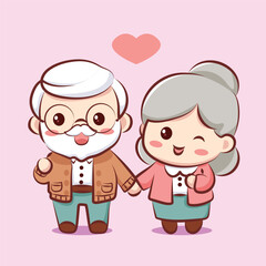 Happy Cartoon Seniors and Girl in Wheelchairs Cute Character Design