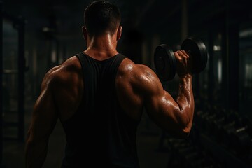 Fototapeta premium A muscular man lifting heavy dumbbells in a gym.