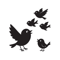Obraz premium A group of birds in a playful pose in silhouette style on a white background