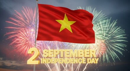 Vietnam Independence Day Celebration: Flag and Fireworks on 2 September