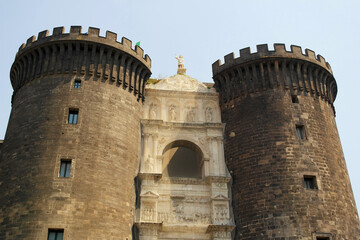 View of the Maschio Angioino castle in Naples, Campania, Italy