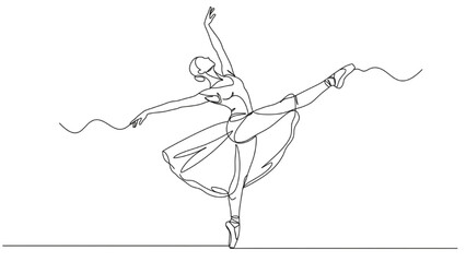 Ballerina Line Art | Continuous One-Line Vector of Woman Ballet Dancer