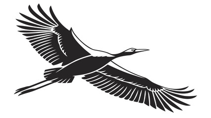 Fototapeta premium Black silhouette of a crane in flight with outstretched wings against a white background illustration created with generated ai