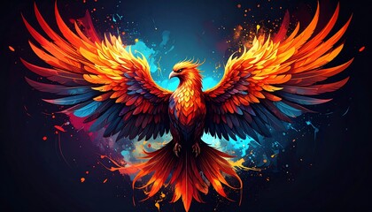 Fiery Phoenix Digital Art, Wings Spread Wide