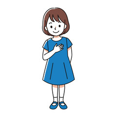 A Confident Gesture: A charming illustration depicts a young girl confidently placing her hand on her chest, conveying a sense of honesty and self-assurance.