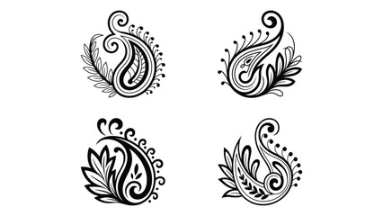 Fototapeta premium paisley floral illustration with decorative ornamental leaf and flower pattern icons 