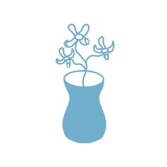 Simple blue flowers in a vase illustration.