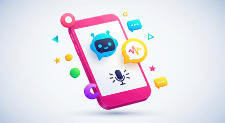 Playful colorful icon of smartphone with AI assistant symbol