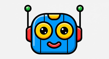 Colorful icon of robot head with friendly design