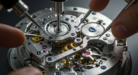 Expert hands carefully repairing intricate watch movement with precision tools