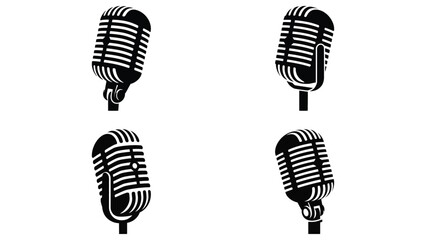 microphone illustration with retro audio music and sound recording icons
