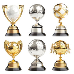 Exquisite Golden and Silver Soccer Trophies - Variety of Football Awards Displayed