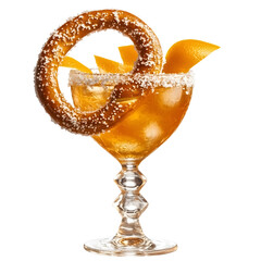 Balanced Gold Pretzel with Salt Crystals on White Background
