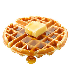 Delicious Golden Waffle Topped with Melting Butter and Sweet Syrup