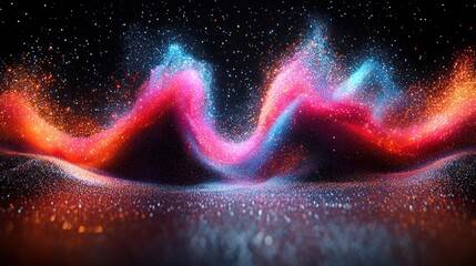 Abstract vibrant particles flowing, cosmic energy, digital art, background, graphic design, possible use for wallpapers, posters