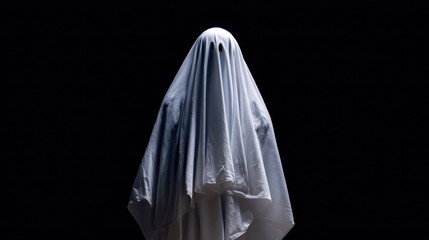 Person in sheet ghost costume standing still